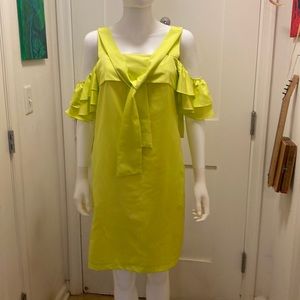 Women BR short lemon 🍋 dress with ruffles details on shoulders with pockets.